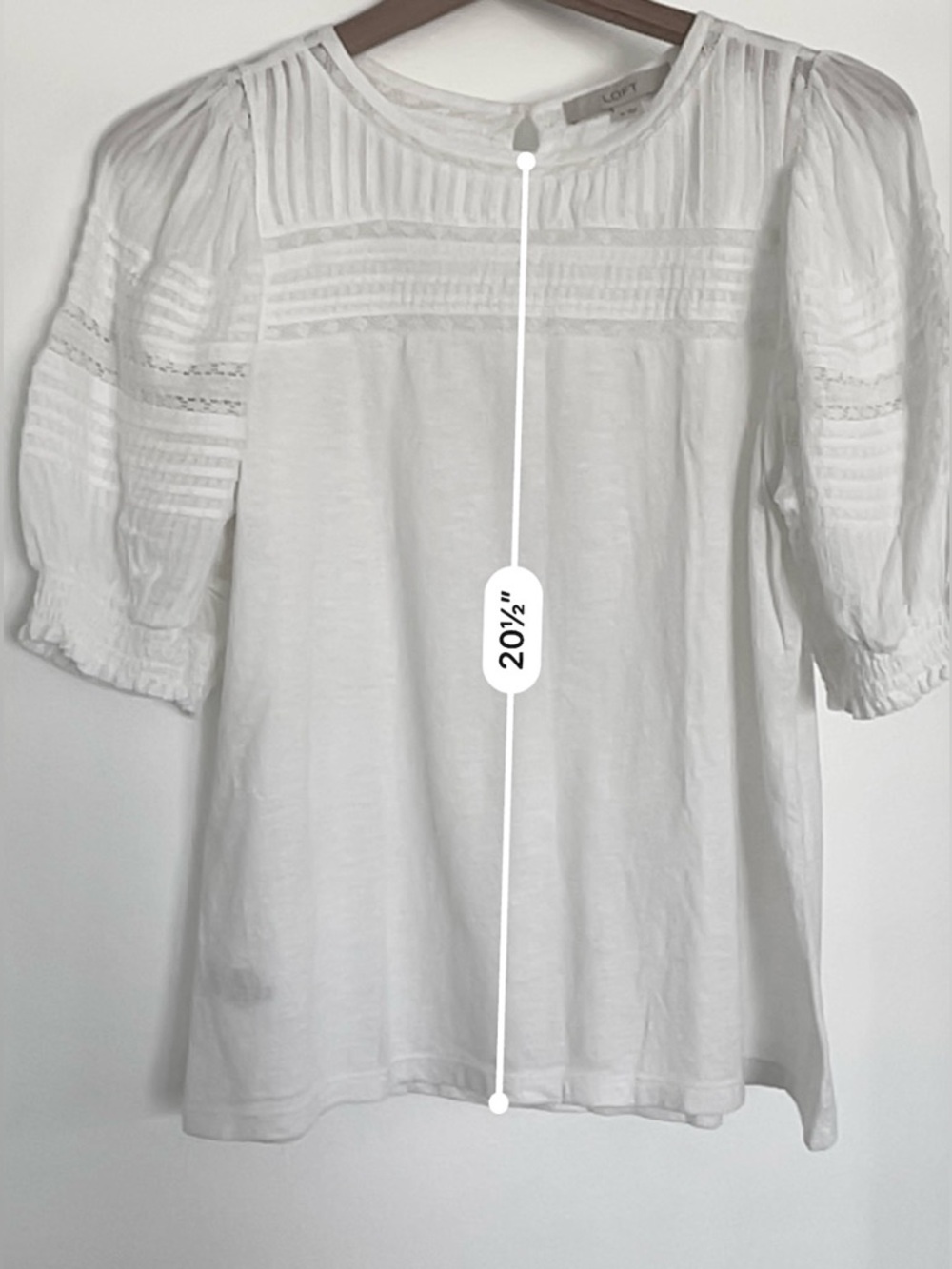 LOFT White Puff Short Sleeve Cotton Pleated Lace Insert Top - Picture 4 of 9